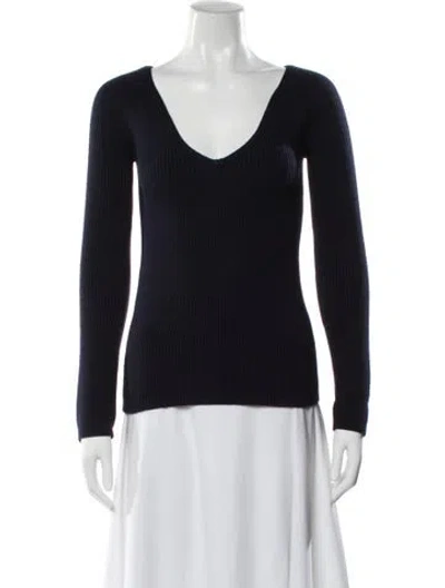 Pre-owned The Row Virgin Wool V-neck Sweater In Blue