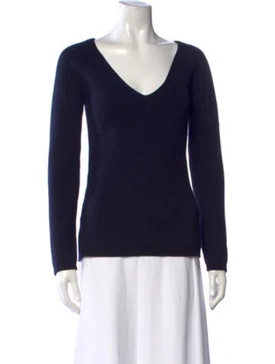 Pre-owned The Row Virgin Wool V-neck Sweater In Blue