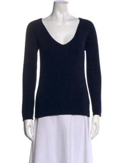 Pre-owned The Row Virgin Wool V-neck Top In Blue