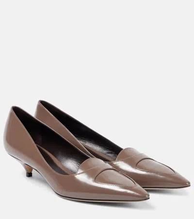 The Row Viv Leather Loafer Pumps In Brown
