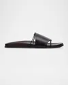 The Row Vivienne Leather Slippers Open Toe Flat Sole In Black