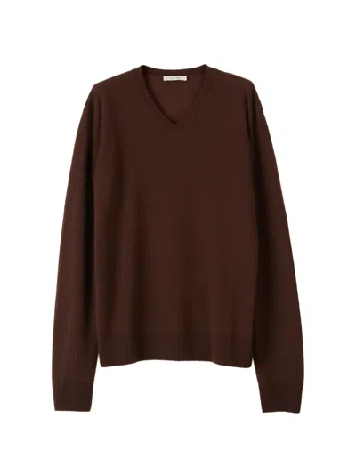 The Row V-neck Cashmere Sweater In Burgundy