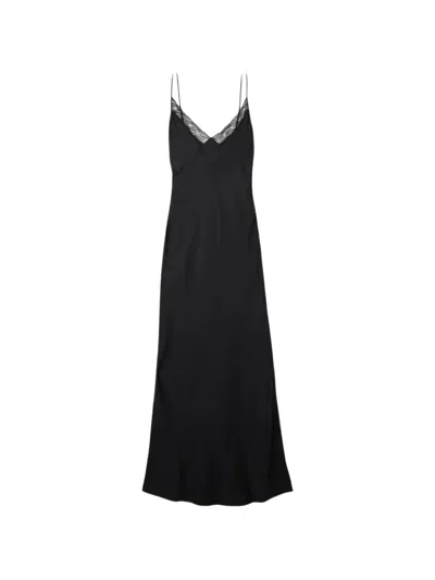 The Row Barina Lace-trimmed Silk-twill Midi Dress In Black