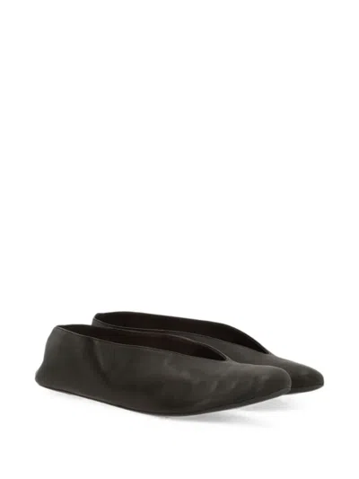 The Row V-neck Leather Loafers In Black
