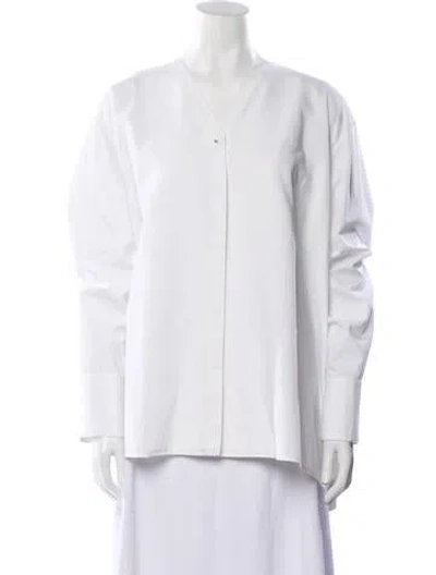 Pre-owned The Row V-neck Long Sleeve Button-up Top In White
