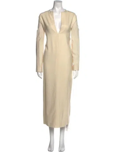 Pre-owned The Row V-neck Long Sleeve Long Dress In Neutral