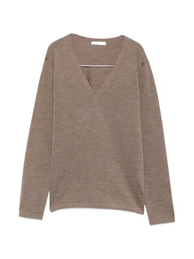 The Row V-neck Long-sleeve Knit In Brown