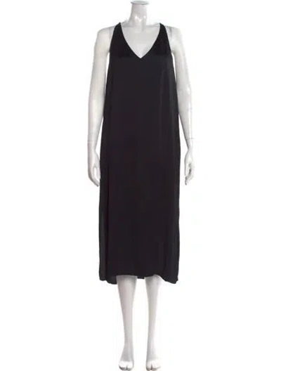Pre-owned The Row V-neck Midi Length Dress In Black