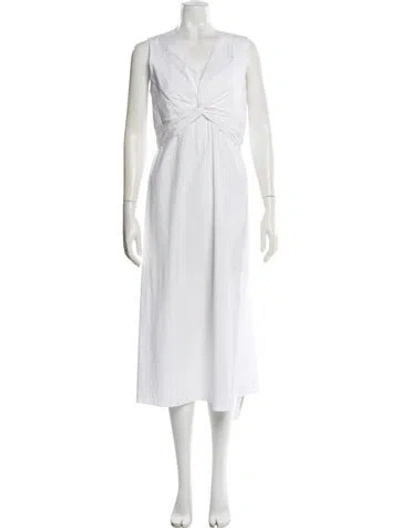 Pre-owned The Row V-neck Midi Length Dress In White