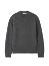 The Row Nian Long Sleeve Top Ribbed V Neckline In Gray
