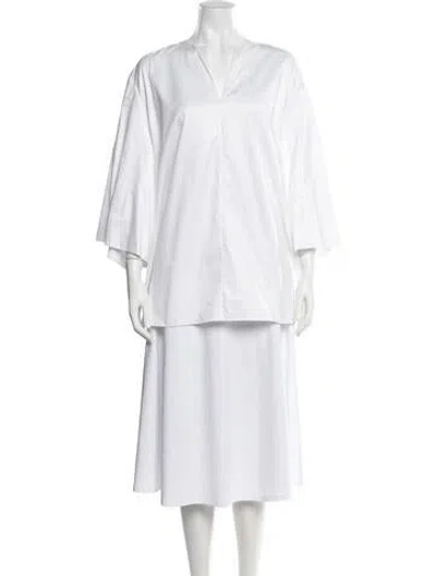 Pre-owned The Row V-neck Three-quarter Sleeve Top In White