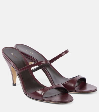 The Row Voluptas Leather Mules In Bordeaubergine
