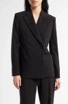 The Row Wallis Double Breasted Stretch Wool Crepe Blazer In Black