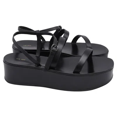 The Row Wedge Platform Sandals In Black Leather In Multi