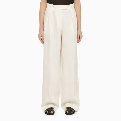 THE ROW THE ROW WHITE LINEN WIDE TROUSERS