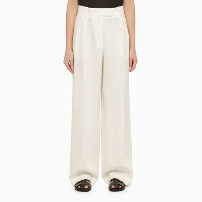 The Row White Linen Wide Trousers Women
