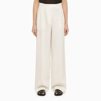 The Row White Linen Wide Trousers In Owh - Off White