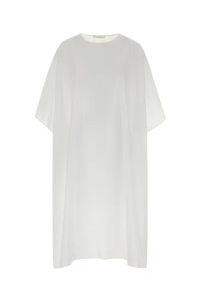 The Row Poplin Jules Dress Round Neck Short Sleeves In White