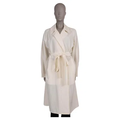 Pre-owned The Row White Silk & Linen 2023 Oversized Wrap Trench Coat Jacket Xs - S