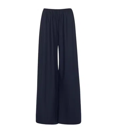 The Row Lazco Flat-front Wide Leg Pants In Dark Navy Melange