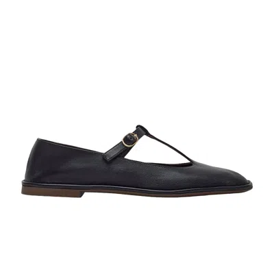 Pre-owned The Row Wmns Square T-strap Ballerina Flat 'black' | Women's Size 8