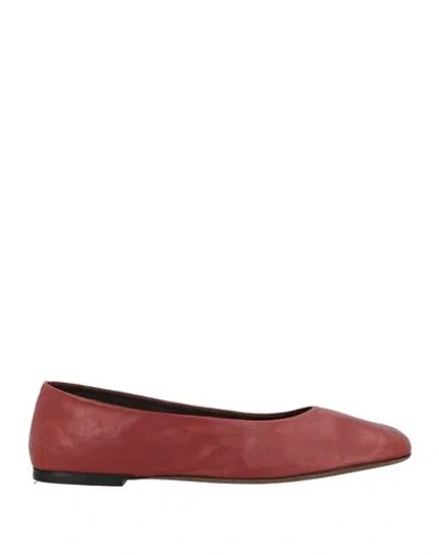 The Row Woman Ballet Flats Brick Size 6.5 Leather In Red
