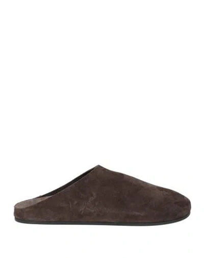 The Row Hudson Suede Flat Slides In Brown