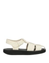 The Row Off-white Leather Fisherman Flat Sandals In White