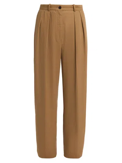 The Row Women's Igor Cotton-cashmere Pleated Pants In Brown