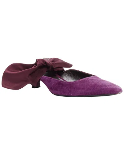 The Row Women's Leather  Bow Velvet Silk Tie Kitten Mule Heel  (authentic Pre-loved) In Purple