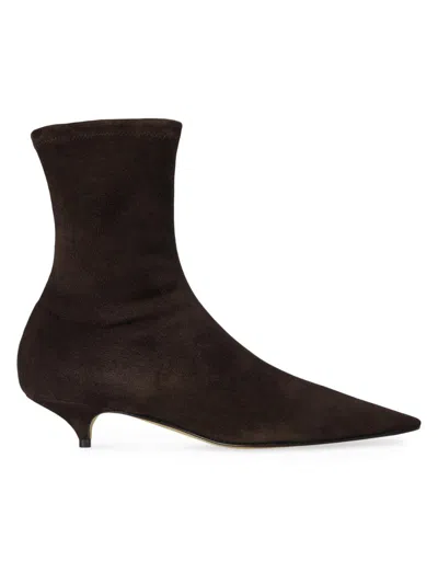 The Row Women's Liisa 35mm Suede Kitten Heel Booties In Brown