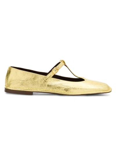 The Row Women's Metallic Leather T-strap Ballerina Flats In Gold