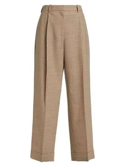 The Row Tor Pintuck Wool Pants In Taupe Ivory Melange