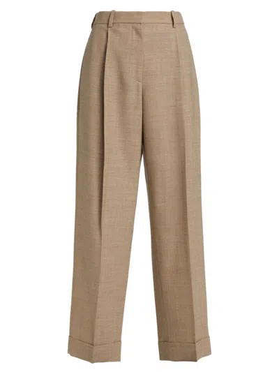The Row Tor Pintuck Wool Pants In Taupe / Ivory Mel | ModeSens