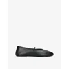 The Row Womens  Elasticated Round-toe Leather Ballet Flats In Black