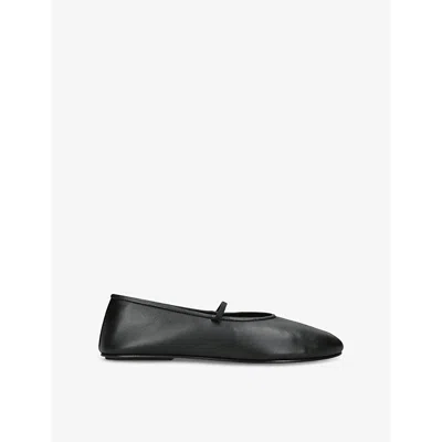 The Row Womens  Elasticated Round-toe Leather Ballet Flats In Black