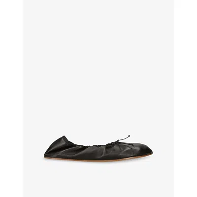 THE ROW WOMENS THE ROW ROUND LEATHER BALLET FLATS