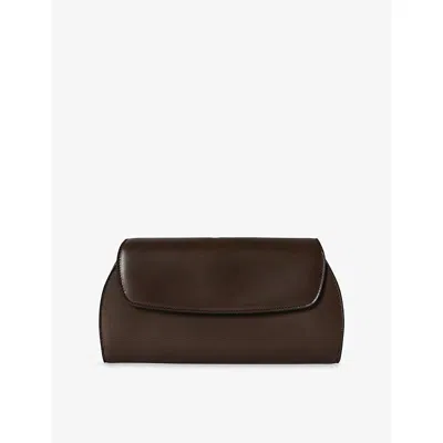 The Row Womens Dark Brown Ans Curved Leather Clutch Bag