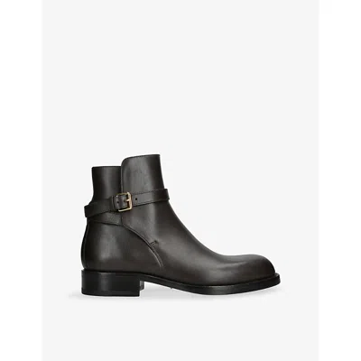 The Row Womens Dark Brown Nobilis Buckle Leather Ankle Boots Eur 40 / 7 Uk In Animal Print