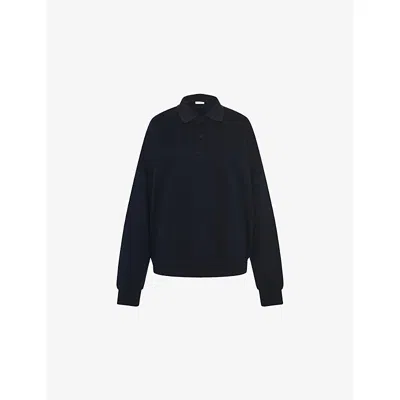The Row Womens Dark Navy Corzas Relaxed Polo Cotton-jersey Sweatshirt In Multi