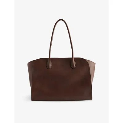 The Row Womens Marlo 14 Leather Tote Bag Deep Brown Ans