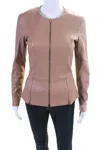 The Row Womens Front Zip Long Sleeve Crew Neck Leather Jacket Brown In Brown
