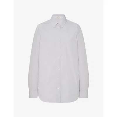 The Row Womens Gavina Stripe Cotton Shirt White Blue Stripe
