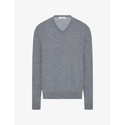 The Row Womens Nian V-neck Cashmere Jumper Grey In Animal Print