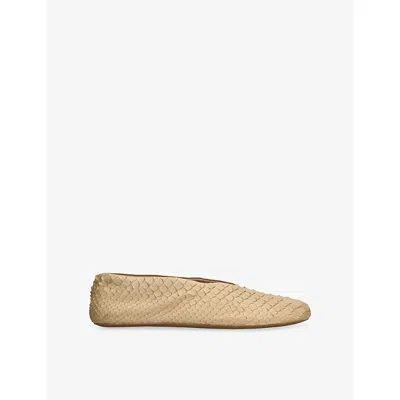 The Row Womens Other Stella Snakeskin-embossed Leather Ballet Flats Eur 38/5 Uk In Brown
