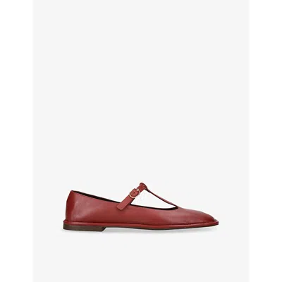 The Row Womens  T-bar Leather Ballet Flats In Rust