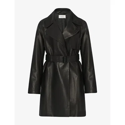 The Row Womens Siempra Belted Leather Coat Black In Blue