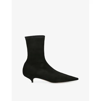 The Row Liisa Suede Kitten Ankle Boots 35 In Black