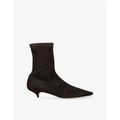 THE ROW WOMENS DARK BROWN LIISA KITTEN-HEEL SUEDE BOOTS EUR 41 / 8 UK