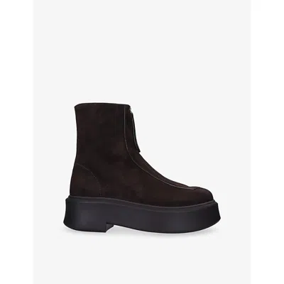 The Row Womens Dark Brown Zipped Suede Ankle Boots Eur 41 / 8 Uk